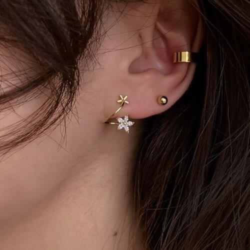 New Trend Cute Crystals Beads Small Flower Piercing Gold Stud Earrings For Women South Korean Elegant Charms Ear Jewelry Gift