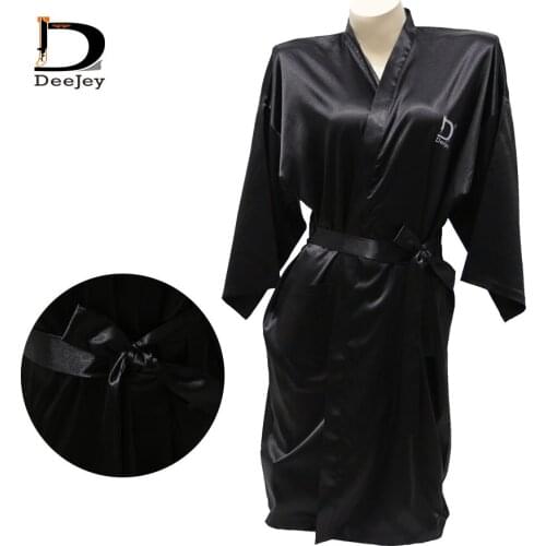 Personal logo printed silk satin robes and gowns for hairdressing salon minimum 1pc