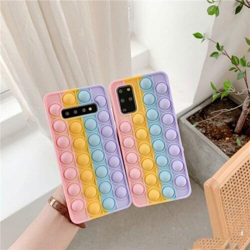 Relieve Stress Squeeze Anti-fall Push Bubble Silicone Case Cover For Samsung Galaxy S9 10 20 21 Plus A50 51 71 Note9 10 20 Ultra