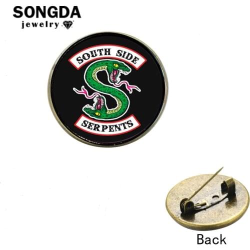 SONGDA New Fashion Riverdale South Side Serpents Brooch Backpack Glass Dome Icon Badge Denim Metal Lapel Pins Decorative Jewelry