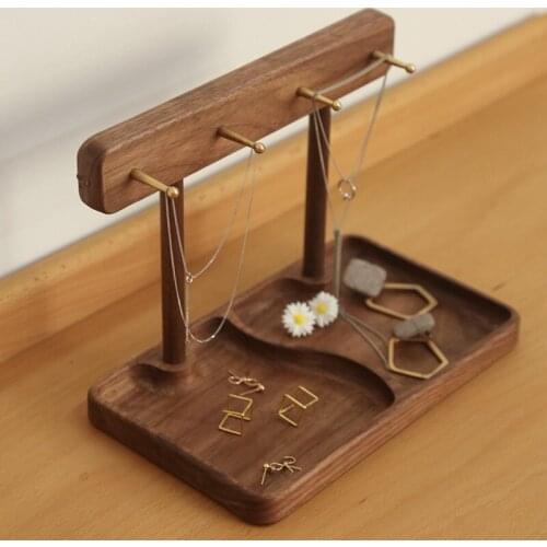 Home Solid Wood Jewelry Rack Earrings Necklace Storage Display Rack Handmade Wooden Ornaments