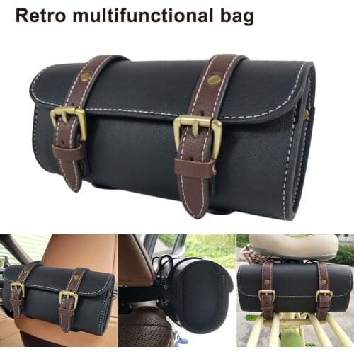 Motorcycle Fork Bag Saddlebag Roll Bag with Adjustable Fasteners Vintage PU Leather Front Fork Handlebar Bag for Honda Yamaha