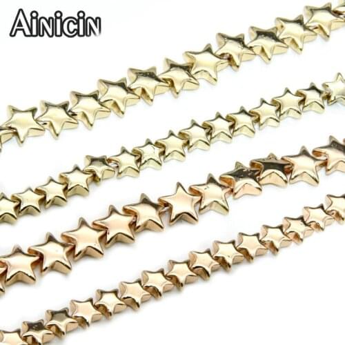 High Quality Five-pointed Star Light Gold Rose Gold Plating DIY Jewelry Making Strand Loose Hematite Beads 5pcs/lot
