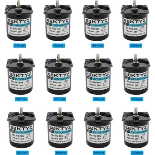 W3JA 68KTYZ 28W Low Speed Synchronous Motor AC 220V 2.5-110r/min Permanent Magnet Small Gear Motors Kit