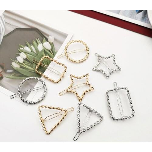 New Fashion Weave Geometric Triangle Hair Clip Pin Metal Alloy Circle Hairgrip Barrette Girls Woman Hair Accessories Headwear