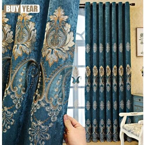 New European-style Chenille Embroidered Curtain Fabric High Shading and Light Luxury Curtains for Living Dining Room Bedroom