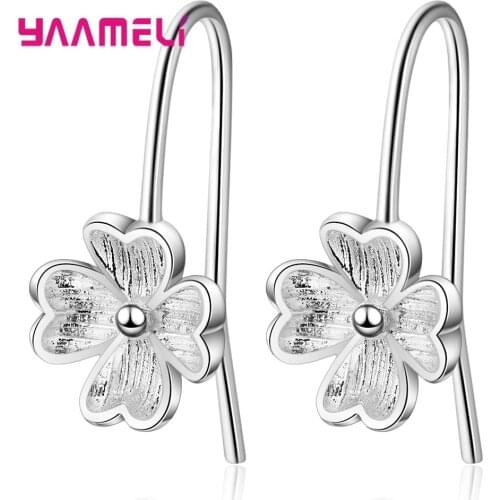 Hot Sale 925 Sterling Silver Four Leaves Flower Exquisite Stud Earrings For Women New Year Gifts Jewelry High Quality Oorbellen