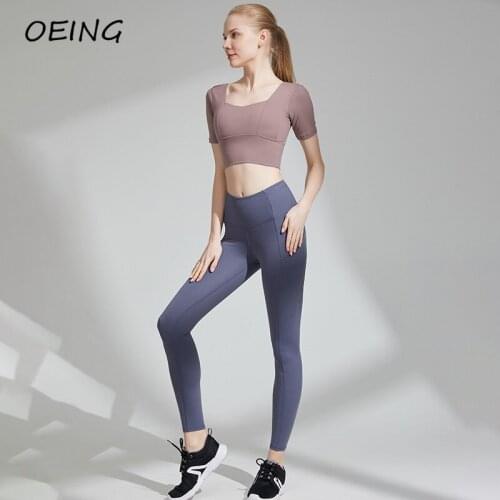 Two Piece Yoga Set Women Workout Seamless Leggings Short Sleeve Crop Tops Sets Fitness