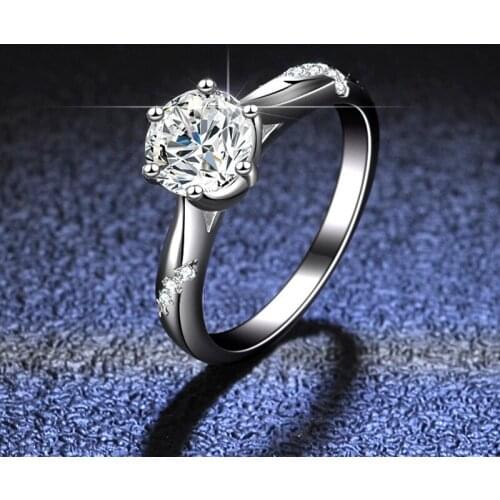 100% Genuine Silver Diamond Test Passed 1-2 Carat Excellent Cut D Color High Quality Moissanite Ring Platinum Silver 925 Jewelry