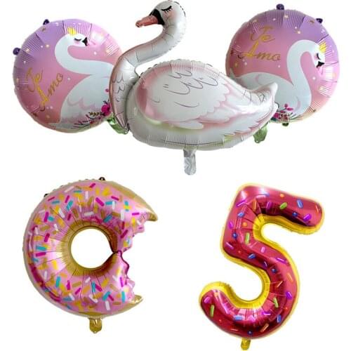 5pcs 32inch Donut Number Foil Balloons Fruit Swan Helium balloon Birthday party decorations Kids toy Sweet Number Ballon shower