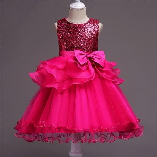 ABGMEDR 2018 Teenage Girls Princess Dress Girls Rose Sleeveless Dress Kids Lacing Ribbons Clothes Children Sequins Bow Clothing