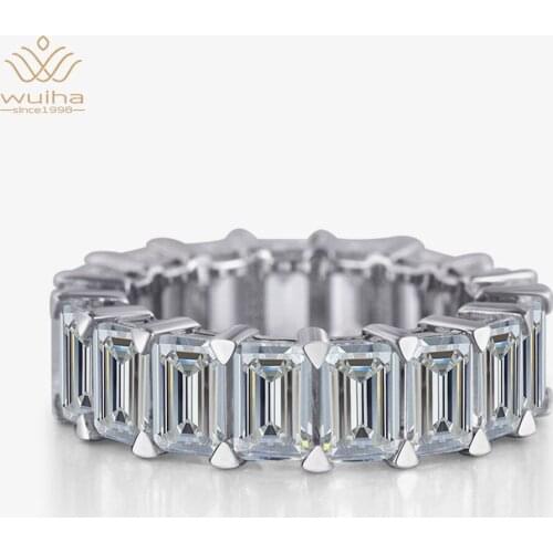 Wuiha 925 Sterling Silver Emerald Cut Created Moissanite Gemstone Diamonds Wedding Engagement Ring Fine Jewelry Wholesale