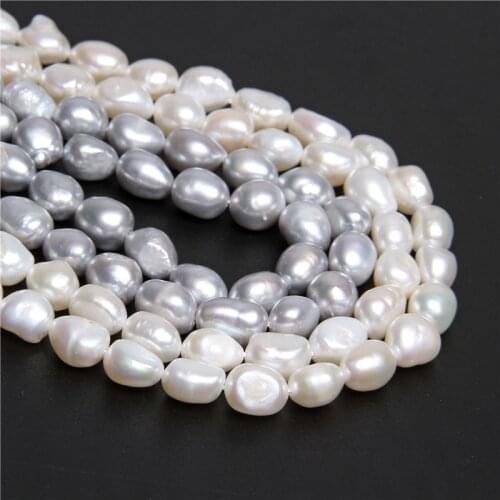 6-11mm Irregular White Gray Pearl Natural Oval Potato Baroque Loose Pearl Beads For Jewelry Making DIY Craft Necklace 14'Strand