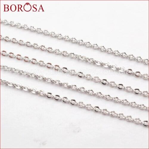 BOROSA 10PCS 16 Inch Silver Color 1mm Thin Connector Chain Necklace Metal Chains for Connector Necklaces for Women Jewelry PJ113