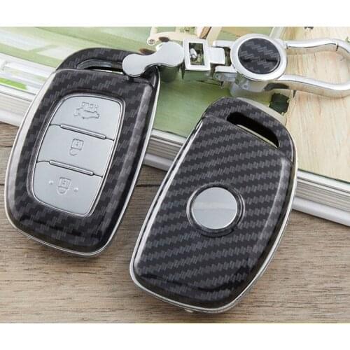 Carbon Fiber Remote Car Key Case Cover For Hyundai IX25 IX35 I20 I30 I40 hb20 Santa Fe Creta Solaris 2017 3 Buttons Key Shell