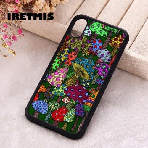 Iretmis 5 5S SE 2020 Phone Cover Case for iPhone 6 6S 7 8 Plus X Xs XR 11 12 Mini Pro Max Rainbow Colourful Funky Mushrooms