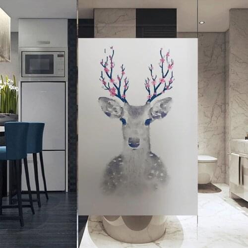 Custom Size Decorative Glass Window Film No Glue Opaque Frosted Stickers Foil Digital Printing Bathroom Bedroom Feather deer