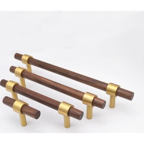 Wood Furniture Handle Brass Cabinet Handles Drawer Knobs Kitchen Handle Natural Wood Handle for furniture Pulls