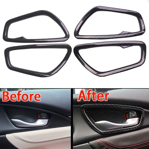 For Honda Civic 2016 2017 2018 Inner Door Handle Bowl Cover Trim Bezel Carbon Fiber Color Decorative Car-styling Accessories