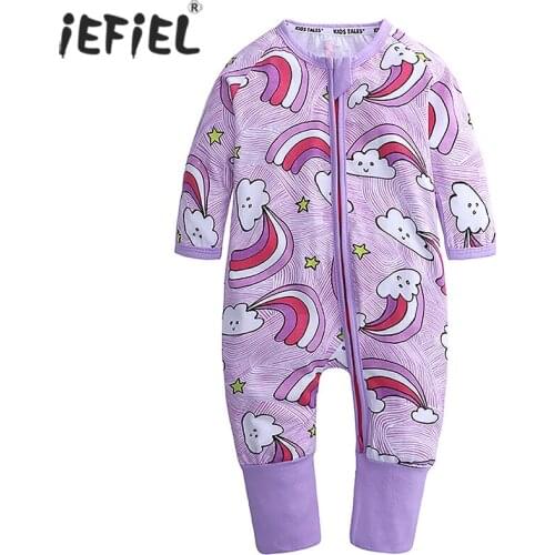 Newborn Baby Girl Clothes Soft Cotton Long Sleeve Kids Rainbow Print Zipper Romper Pajamas Infant Girl Bodysuit Baby Clothing