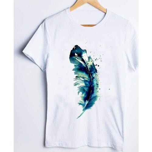 Tees for Women Print Feather Watercolor Cute Casual Cartoon 90s Ladies Clothes Lady Tops Clothing Female T Shirt Womens T-Shirt