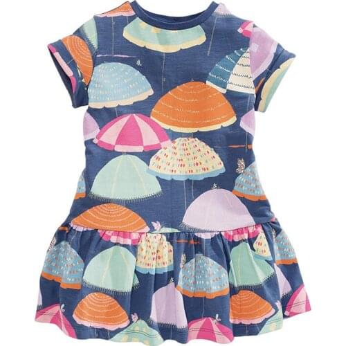 Little Maven New Summer Kids Clothing Short-sleeved Colorful Umbrella Printed O-neck Knitted 1-6yrs Cotton Girls Casual Dresses