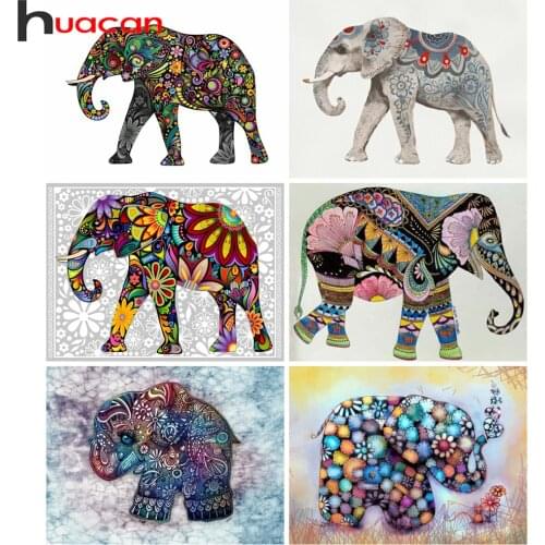 Huacan Diamond Painting Elephant Abstract Mosaic Animal Color Paintings For Interior Embroidery Fantasy Diamond Art