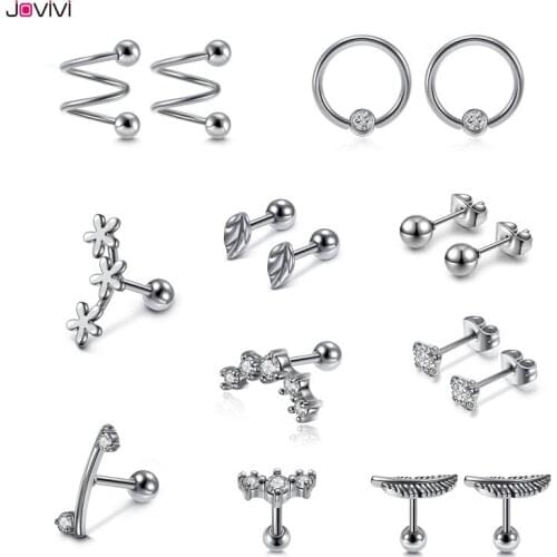 Jovivi Stainless Steel 16Ga Nose Septum Ring Multi-Function Studs Earring Lip Ring Eyebrow Rings Body Piercing Jewelry 16 Pcs