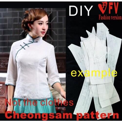 Classic Chinese Stand Collar Long Sleeve Short Style Improved Mid-Zipper Cheongsam 1:1 Real Pattern Cut Drawing BQP-11