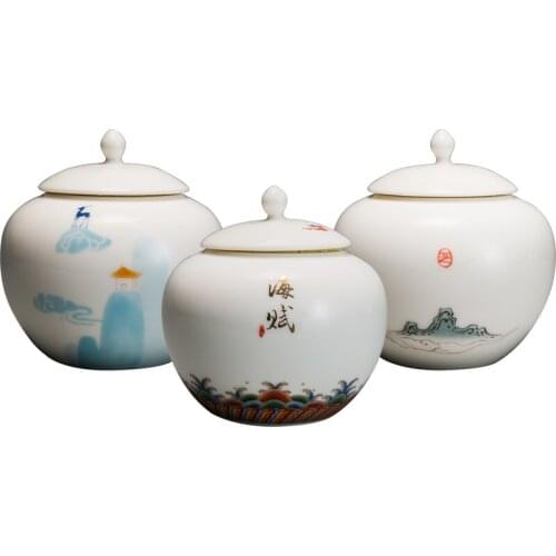 White Porcelain Painted Tea Caddy Mini Small Portable Pu'er Sealed Tank Storage Tank Wake-up Tea Caddy