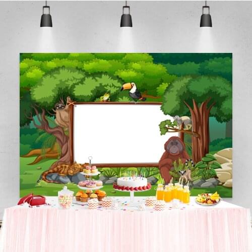 Laeacco Boy Birthday Customization Forest Animal Party Photo Photography Background Photographic Backdrop For Photo Studio