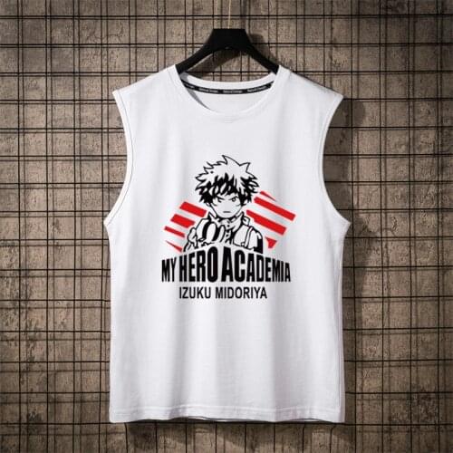 Summer Cotton Men Cosplay Anime My Hero Academia Tank Tops Hooded Black Singlets Sleeveless Fitness Vest Bodybuilding Casual