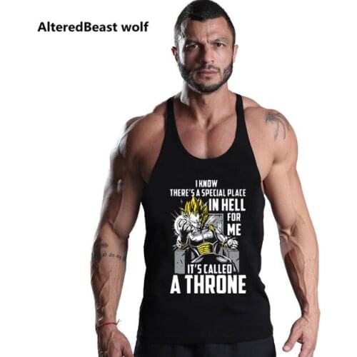 Summer Men Tank Tops Vegeta print Men Gyms cotton O-Neck Tank Top Bodybuilding Sleeveless Undershirts Stringer Shirt
