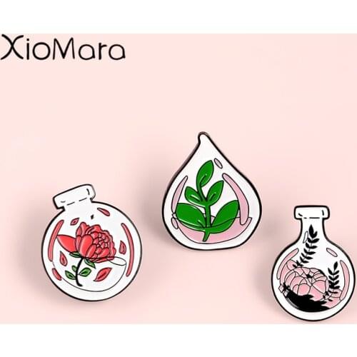 Plant Potted Enamel Pin Metal Micro Landscape Ecological Glass Bottle Flower Jewelry Button Denim Jackets Badge Brooches Pins