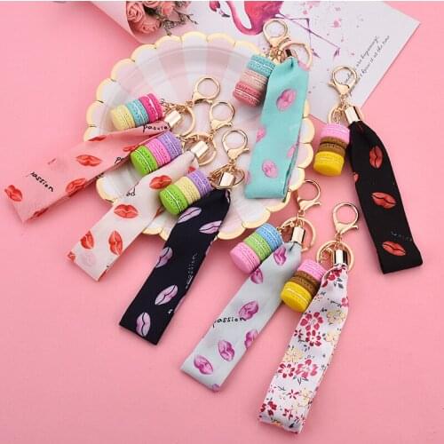 Fashion Creative Korean Macaron Keychain Personality Trend Ribbon Hand Strap Key Chain Lady Cartoon Charm Bag Mobile Keychain