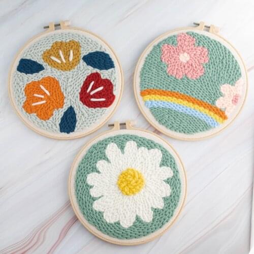 Punch Needle Embroidery Kit with Yarn for DIY Beginners Vintage Flowers Embroidery Needlework Wool Work