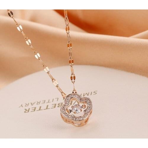 Fashion new simple lucky grass Titanium Steel Necklace Pendant