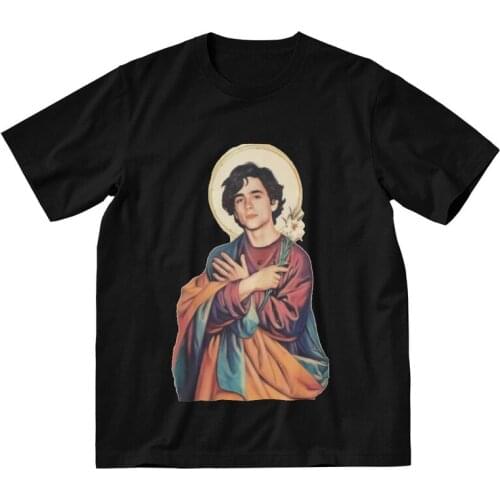 Timothee Chalamet Saint Tshirt Men Fashion Tee Top 100% Cotton T Shirt Short Sleeve Retro 90s TV Fan T-shirt Gift Clothes