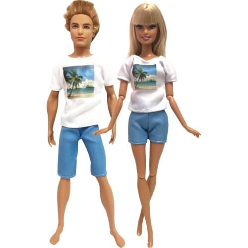 NK 2 Sets/Lot Fashion Doll Outfit for Barbie Doll Ken Doll Couple Daily Casual Wear Shirt Pants Clothes Accessories Toys 01B 7X