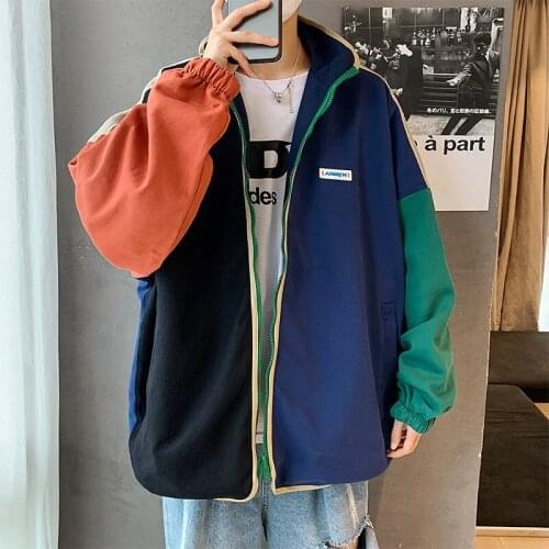2021 New Lapel Jacket Wear Fashionable Baseball Uniform on Both Sides Loose Contrast Color Casual Mens Jacket