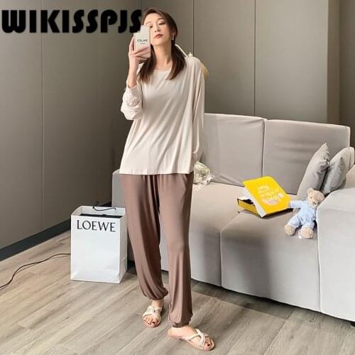 2021 NEW two piece set summer pajama lounge wear Solid Pajamas women Home service loose and simple home ladies suit