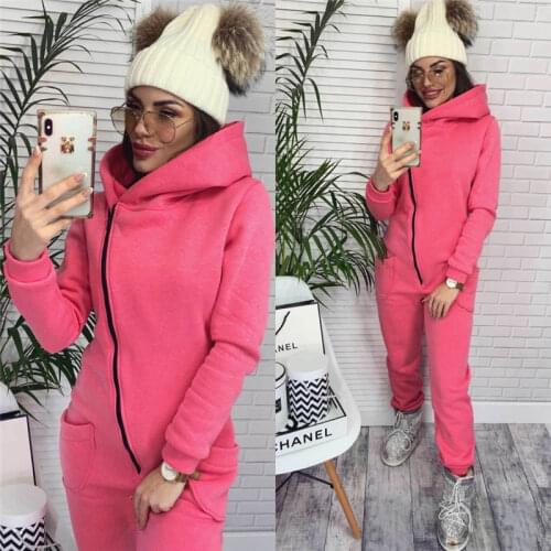 2021 new winter jumpsuit women rompers hooded romper casual solid overalls hoodies zipper playsuit one piece jumpsuits