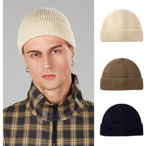 2020 Winter Hats Beanie Plain Knitted Hat Autumn Winter Warm Ski Cuff Cap Wool Blends Soft Slouchy Skull Caps Beanies Men Women