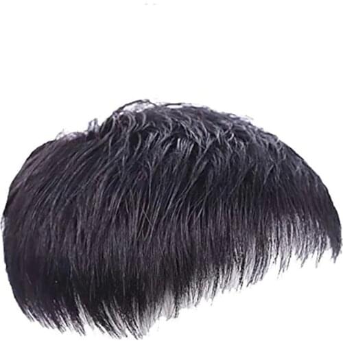 Human hair toupee gents hairpiece pu thin skin hair replacement base size hair system mens wig short jet black for daily party