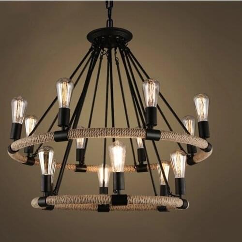 Circular annular antique vintage retro hemp cable cord wire rope pendant light lamp LOFT for dinning room foyer restaurant cafe