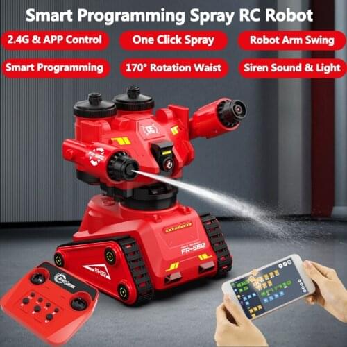 Smart Programming Demo Remote Control Robot 2.4G APP Dual Control One Click Spray Swingable Arm 170 Degree Rotation Waist RC Toy