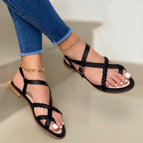Women Cross Tied Thong Sandals 2021 Summer Female Casual Buckle Flats Ladies Fashion Outside Shoes Plus Size Woman Footwear