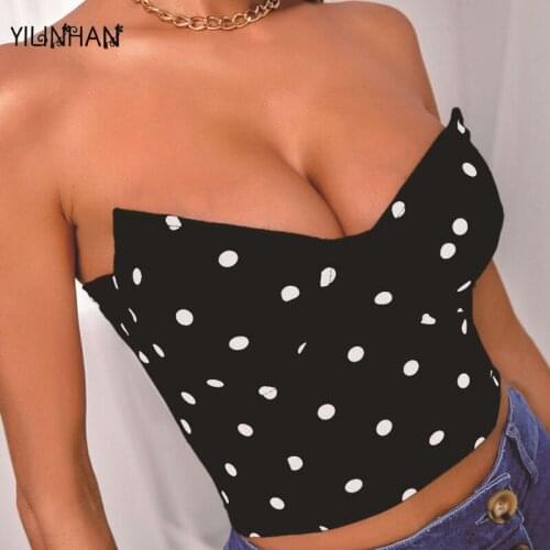 YILINHAN Sexy bustier spotted print strapless off-shoulder tank top corset club costume top slim