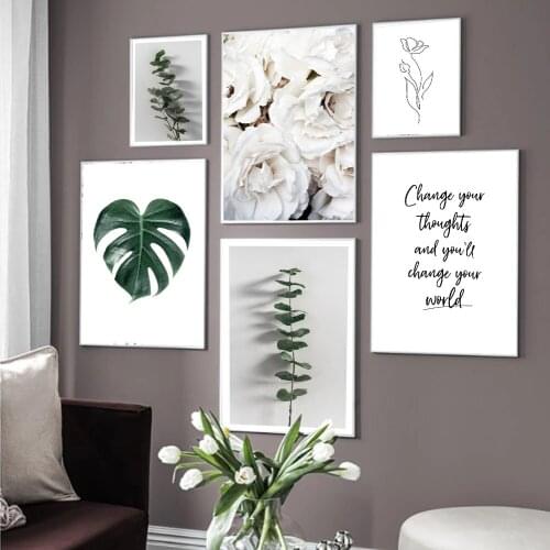 Scandinavian Nature Landscape Wall Art Poster Monstera Leaf Print One Line Flower Painting Decorative Picture Modern Home Decor
