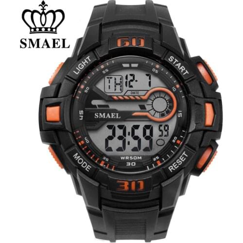 SMAEL Men Sport Watch LED Electronic Wrist Watches Time Water Resistant with Automatic Alarm Mens Digital Wrist Watches